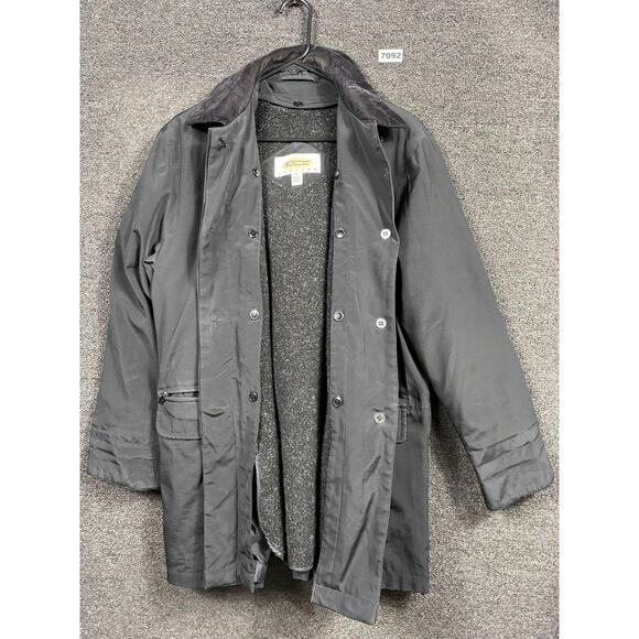 Talbots Coat Womens Petite Medium Black Barn Jacket Corduroy Collar Lined - Picture 3 of 6